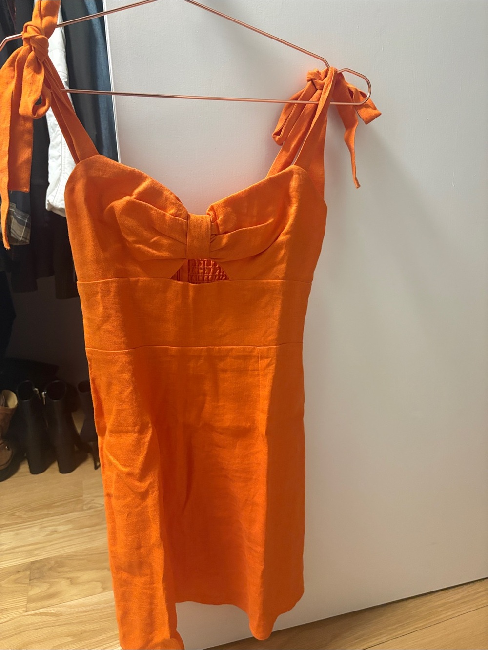 Reformation Shoulder Tie Linen Mini Dress